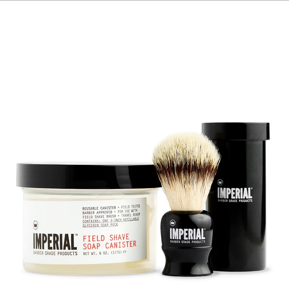 Imperial shave soap and travel brush bundle